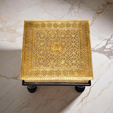 Wooden Brass Pooja Chowki Indian Chowki Brass Chowki Pooja table Chaurang Bajot picture