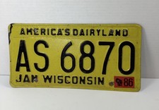 Vintage 1986 Americas Dairyland Yellow Wisconsin Jan License Plate picture
