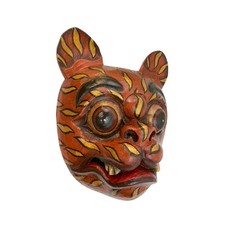 Balinese Barong Tiger Mask: Hand Carved Wood Bali Folk Art Sculpture, Wall Decor picture