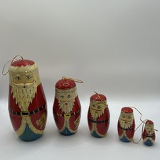 Vtg Set 5 Russian Santa Nesting Dolls Wooden Matryoshka Beautifully Detailed 6