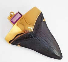 X-Large Shark Tooth Pendant – Megalodon Tooth: 24 K Gold Over Sterling Silver picture
