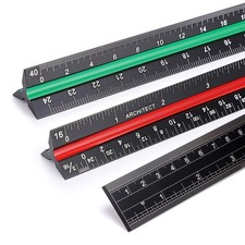 Ownmy 3 Pack 12 Inch Solid Aluminum Triangular Architect Scale Ruler Set, 3-Colo picture