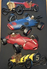 Vintage 1966 Sexton USA Cast Metal Race Car Wall Plaques Set Of 4 picture