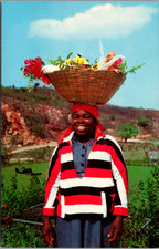 Vintage Jamaica Country Scene Postcard - Woman with Flower Basket on Head picture
