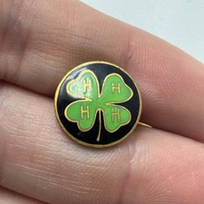 Vintage 4-H Clover Black Enamel Lapel Pin Youth Agriculture Organization C-Clasp picture