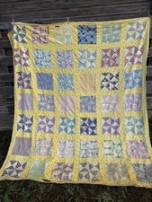Antique 1930s Feedsack Fabric Pinwheel Pattern Cutter TLC Quilt 89x78