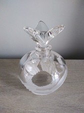 Vtg Frosted Cut Crystal Perfume Bottle With Floral Tulip Stopper  picture