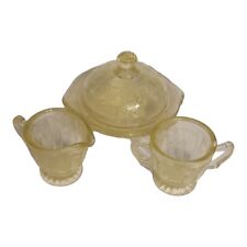 Vintage Toy Childs Table Set Yellow Depression Glass Butter Dish Sugar Creamer picture