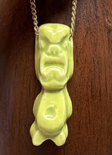 Vintage 1970s Ceramic Lime Figural Tiki Statue 22” Necklace Pendant  picture