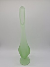VTG Viking Glass Satin/Frosted Spring Green Swung Vas4 W/6 Petal Foot Base picture