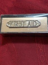 Vintage Gold Tone Metal Pull Out First Aid Travel Kit In Original Box picture
