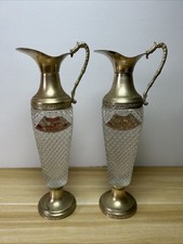 Vintage Vino Santo,  ITALY Cut Glass Silver Plated Golden Spouted Decanter picture