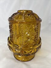 Vintage Indiana Glass Amber Stars and Bars Fairy Light Candleholder 6.5