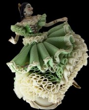 HTF Irish Dresden Dolores Emerald Collection Lace Porcelain Dancer Green  Mint picture