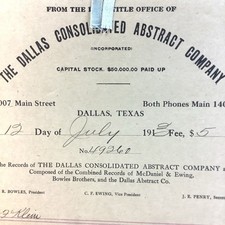 Antique Title Abstracts Pair 1913, 1914 Dallas Real Estate Lien Deed Of Release picture