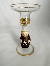 VTG Goebel Friar Tuck Monk Glass Candle Holder Gold Etched Trim Tag West Germany picture