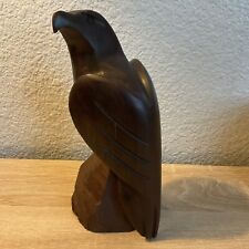 Vintage Hand Carved Ironwood Eagle Hawk Falcon Detailed Pedestal Sculpture 8.5” picture