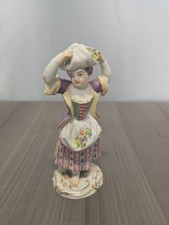 20th c Meissen Figure Girl with Flowers Antique German Porcelain Number 3 picture