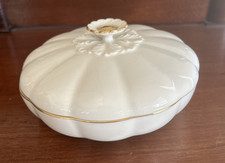 Vtg Lenox Primrose Floral Porcelain Lidded  Bowl Candy Dish 24k Trim USA-Pumpkin picture