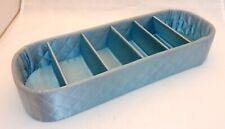 Vintage Beautiful Home Quilted Satin Hosiery Handkerchief Vanity Box 1950's BLUE picture