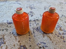 2 Vtg Faroy Orange Amberina Diamond Point Votive Peg Candle Holders 1970s MCM picture