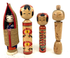 Japanese Vintage Kokeshi Wooden Doll Folk Art Handmade Set Lot of 4 EL0343 picture