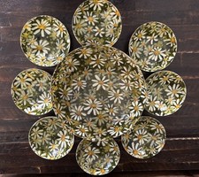 MCM Fiberglass Large Decoupage Bowl and 8 bowls White Daisies Flowers 1960s set picture
