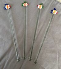 Hand Blown Glass Tropical Angel Fish Stirrers Sticks Drink Lot of 4 Colorful picture