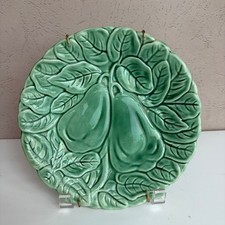Vintage Green Majolica Style Pear Relief Ceramic Decorative Wall Plate 8 Inch picture
