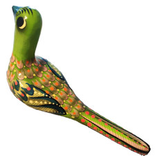 Mexican Folk Art Hand Painted Sage Green Bird Signed Mateos Tonala picture