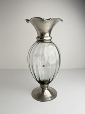 Vintage Val Peltro Italy 95% Pewter & Glass Vase 19” Large Footed Art Vase picture