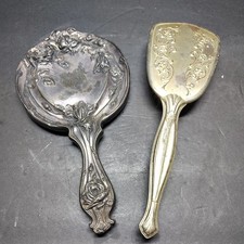 Antique Art Nouveau Hope Silver Co  Silverplate Hand Mirror & Brush Set picture