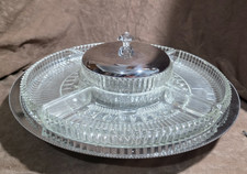 Lazy Susan Chrome & Glass Revolving 7 Pc Serving Dish Party Tray Set Kromex picture