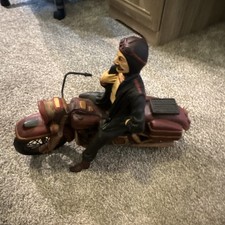 Resin Painted Motorcycle Rider Figurine Sculpture, Brown Black Tan, Adults picture