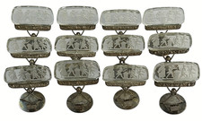 ANTIQUE AUSTRIAN INTAGLIO CRYSTAL PLACE CARD HOLDER SET OF 12 SILVERPLATE picture
