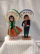 Vintage Mexican Plastic Couple Hand Painted Face Folk Art Souvenir Dolls 8 1/2” picture