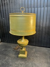 Vintage Antique French Style Tole Painted Green  Metal Shade Table Lamp picture