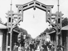 People crowding exhibition avenue leading main entry First Trade F- Old Photo picture
