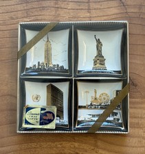 VTG Mini Souvenir Trays NEW YORK Original Box Houze Art Black Antique Gold Rare picture