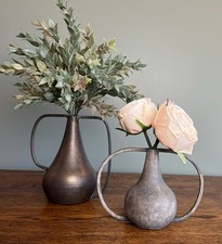 Tangier Inspired Metal Stem Vases Set of 2 Antiqued Bronze Brand New picture