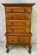 Vtg Diminutive Chest on Chest 6 Drawer Red Felt Lined Drawers Oak Mahogany & Oth picture