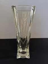 Vintage Shannon Crystal by Godinger Clear Etched Leaf Vase Square Base picture