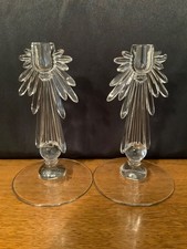 Rare New Martinsville Teardrop Glass Candlesticks Extra Tall 8 3/4 Inch Uranium picture