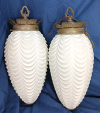 PR DECO VTG HOLLYWOOD REGENCY DRAPED MID CENTURY SWAG SATIN GLASS LIGHT FIXTURES picture