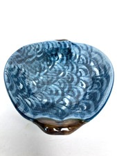 Japanese Porcelain Hand Painted Blue Wave Bowl Dish Texture Overlay 8 1/4