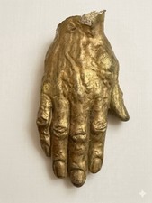 Gold Gilded Plaster Hand Sculpture Brutalist Style Wall Art 7” picture