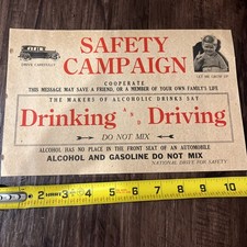 Vintage Safety Campaign Drinking & Driving DUI National Drive For Safety 11”x7” picture