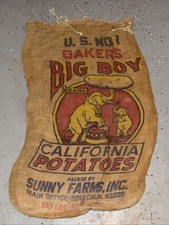 VTG Bakers Big Boy California Potatoes Burlap Bag 100 lb Gunny Sack Rare Antique picture