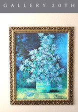 GORGEOUS MID CENTURY MASTIN BLUE FLOWER LITHOGRAPH ART 50S PAINTING VTG BOHO picture