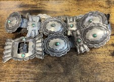 Antique Navajo 3rd Phase Turquoise Sterling Silver Concho Belt - 14 Piece picture